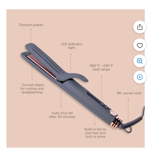 Hairitage 1" Ceramic Tourmaline Flat Iron / Straightener and Curling Iron NEW - Picture 3 of 4
